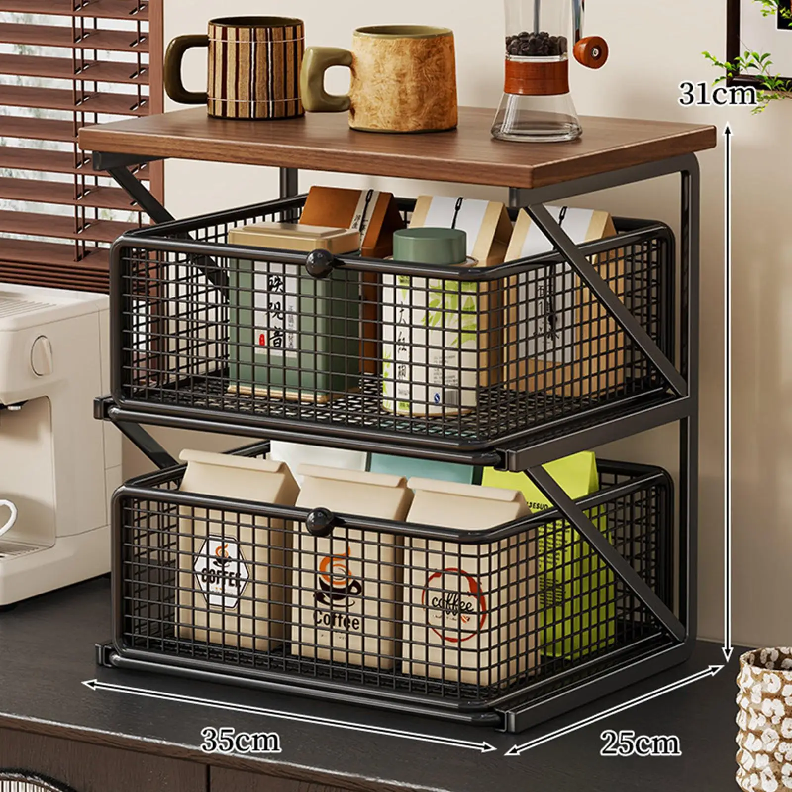 Kitchen Counter Shelf Organizer Ironwood Drawer Storage Rack Coffee Accessories Station for Room and Pantry Kitchen Counter Shelf Organizer Ironwood Drawer Storage Rack Coffee Accessories Station for Room and Pantry