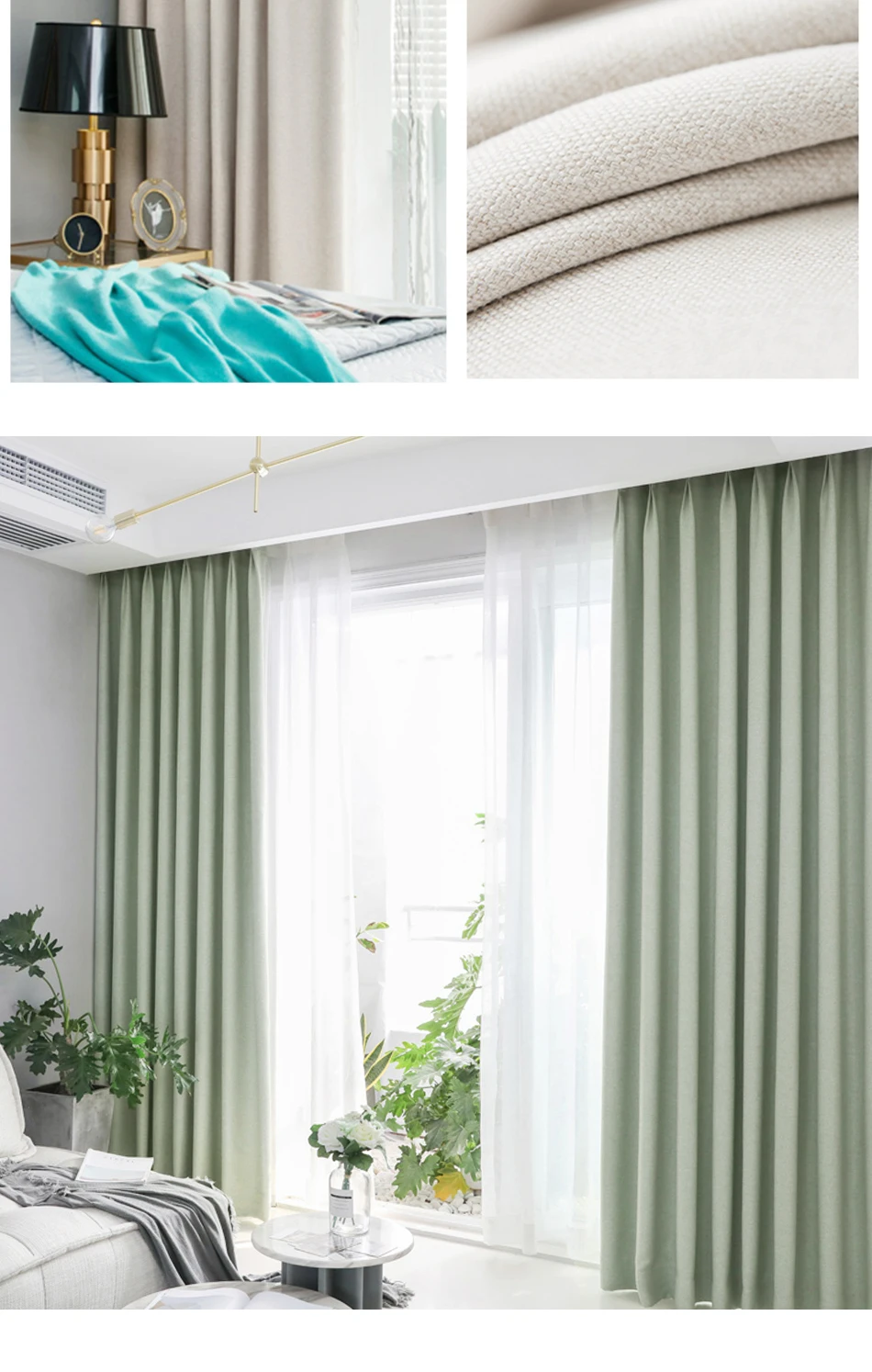 Modern Solid High Shading Blackout Curtain Pure Color Cotton and Linen Curtains for Living Room Bedroom Window Custiom Made