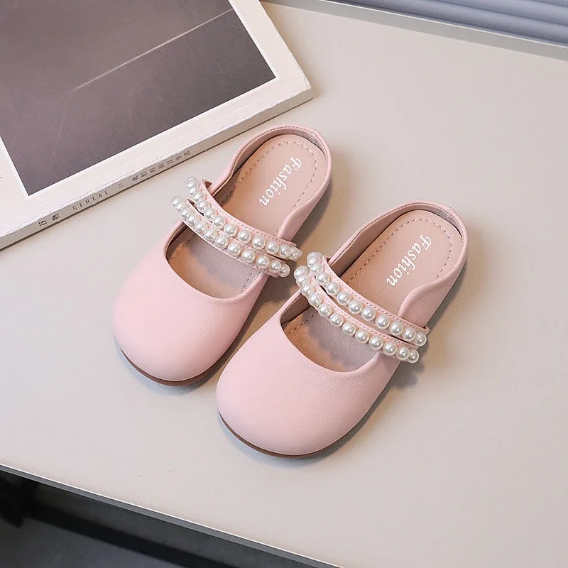 

Kid Pearl Slippers Summer Elegant Girls Causal Princess Outdoor Flat Slippers Fashion Solid Color Versatile Children Beach Mules