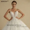 BEPEITHY Customized Luxury Wedding Dresses For Women Spaghetti Straps V Neck Court Train Glitter Bride Beading Bridal Ball Gown 4