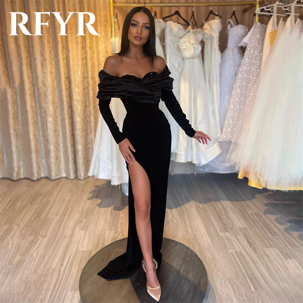 

RFYR Off The Shoulder Prom Dress Black Pleat Party Dress Sweetheart Celebrity Gowns Sequin Wedding Party Dress вечерние платья