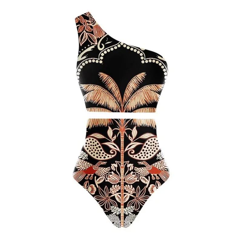 2024New Hot Spring Sexy One-Piece Swimsuit Women's Conservative Warm Printed Swimsuit Wrap Skirt Suit