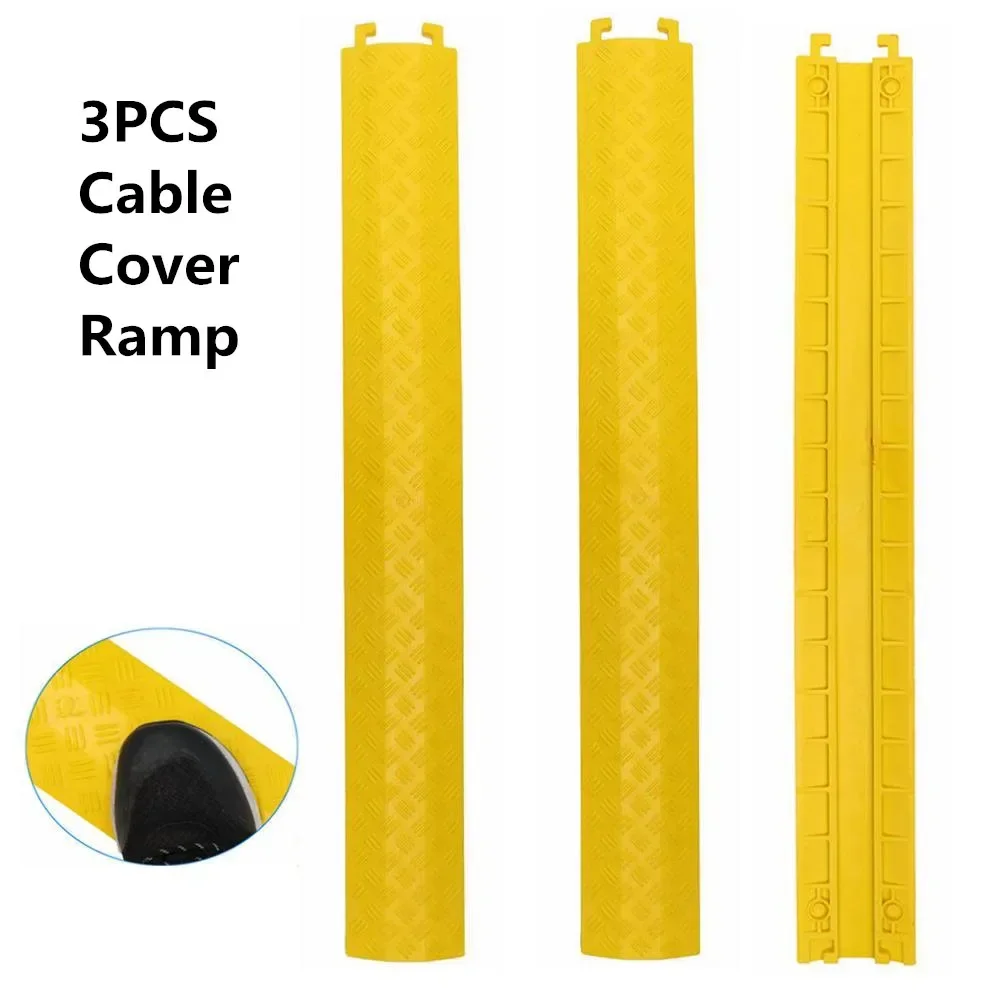 3PCS Heavy Duty Wire Extension Cord Cable Cover Cord Hose Protective Ramp Garden Water Hose Traffic Driveway Rubber Speed Bump