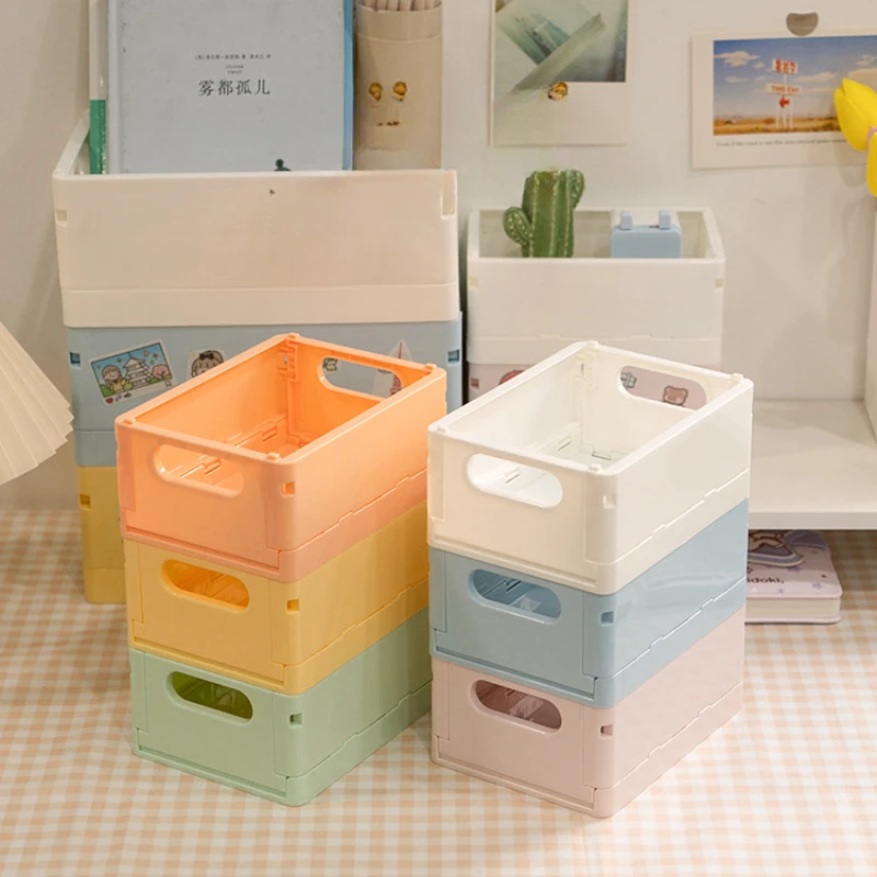 Cute Stationery Holder Desktop Storage Organizer Baskets Candy Color Stackable Storage Box with Handle Home Desk Accessories office file box desktop a4 document organizer stackable laminated papers rack all purpose bathroom storage tray for home
