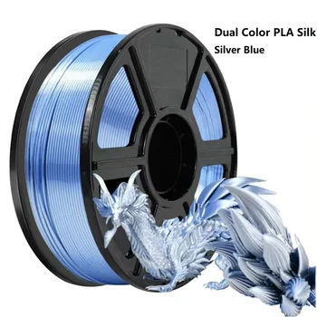 New Dual Color Filament Silk PLA 1.75mm 1kg 500g 250g 3D Printer Plastic Material Two Colors PLA Silky Filament Silver Blue 1