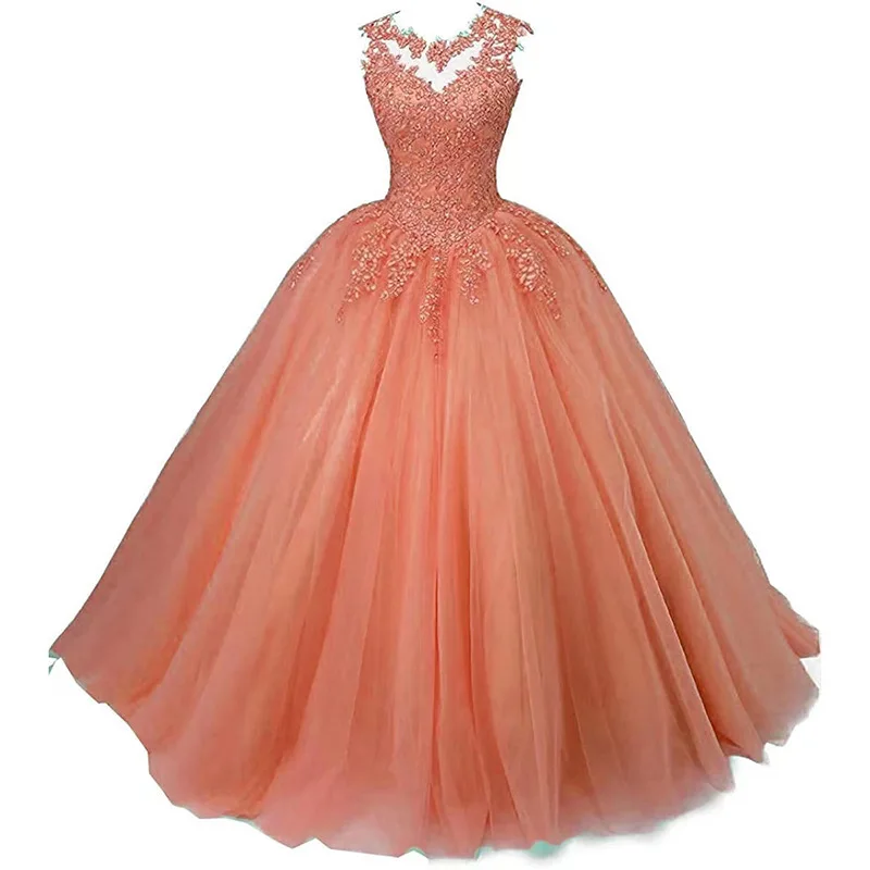 open lace back dress Elegant Flower Tulle Quinceanera Dresses Ball Gowns Off Shoulder main image 0