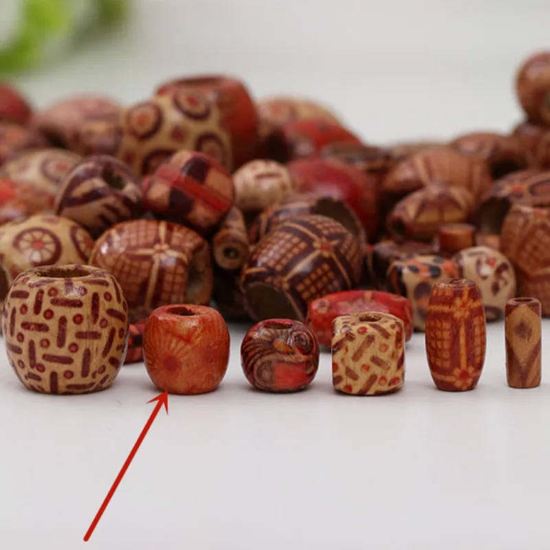 100 PCs/bag 11*12mm Aperture: 5mm Medium Size Hole Vintage Painted Wooden Beads African Hair Rings Dreadlock Accessories 2