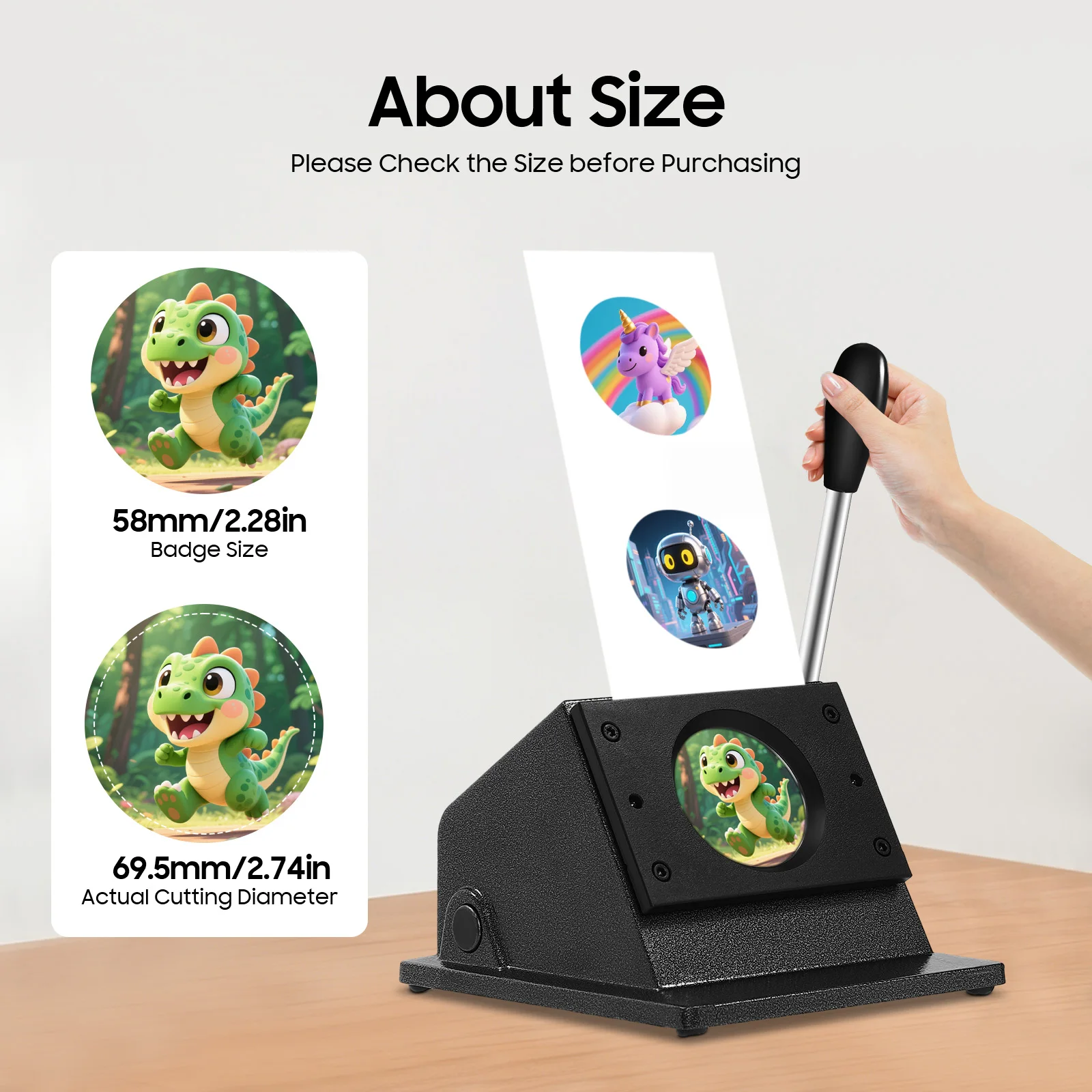 58mm Circle Punch Die Cutter for Badge Making, 2.28in Button Press Machine for Paper, Photo Paper, Copperplate Paper & Thin Leather, Manual Round Cutter for Medals, Mirrors, Bottle Openers, Stable Base & Labor-Saving Handle