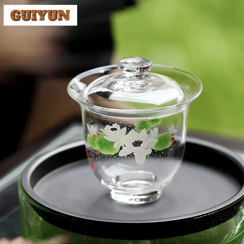 150ml Exquisite Fish Play Glass Gaiwan Boutique Borosilicate Green Tea Special Tea Tureen Making Cover Bowl Supplies Craft