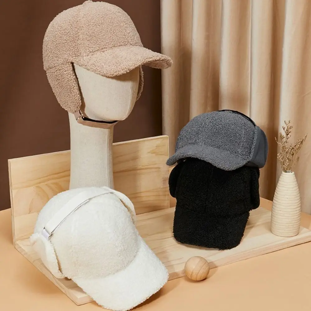 

New winter lamb fleece thickened baseball cap men and women luxury simple trend outdoor windproof ear protection warm peaked hat