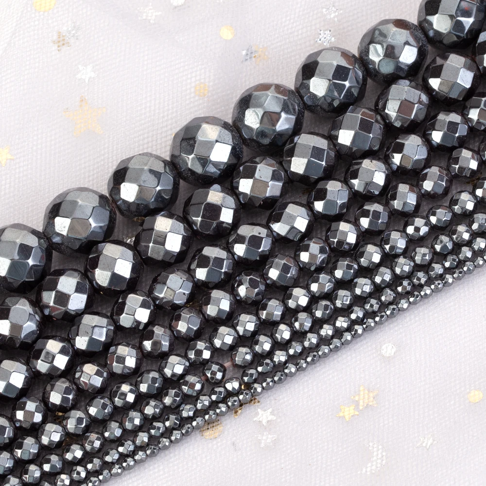 2-12mm Facettierte Runde Natürliche Schwarz Hämatit Stein Lose Perlen Für Schmuck Machen Fit DIY Armband Halskette handgemachte Accessoires