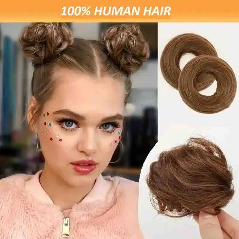 2pcs Women'S Human Hair Bun Extensions Thick Chignon Ponytail Hairpieces Easy-to-Wear Updo Bun Scrunchies for Everyday