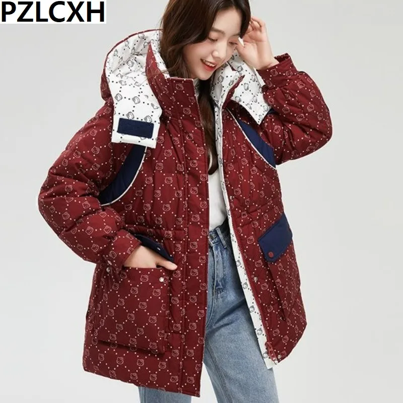 Women 2023 New Down Jacket Winter Coat Female Warm Thickened Parkas Loose Large Size Outwear Mid Length Version Hooded Overcoat large size new windbreaker women mid length jacket 2021 female spring autumn korean loose hooded coat baseball uniform jacket113