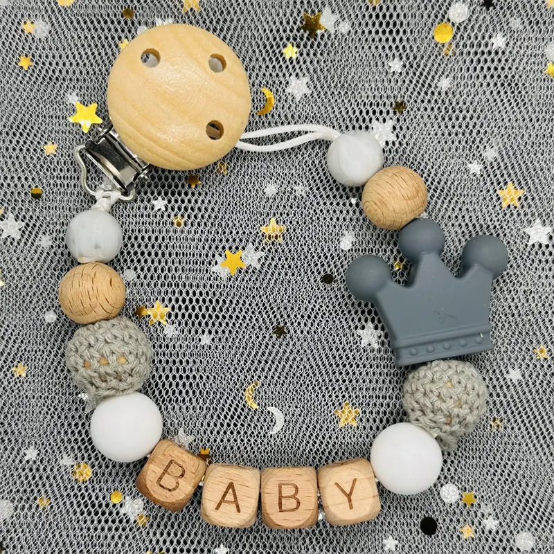 Wooden Personalized Baby Pacifier Chain Clip
