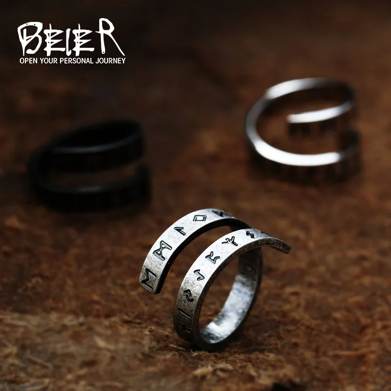 BEIER Unique Shape Stainless Steel Viking Ring Viking Nordic Mythology Vintage Jewelry Men Women finger rings stainless steel rings metal rings vintage jewelry