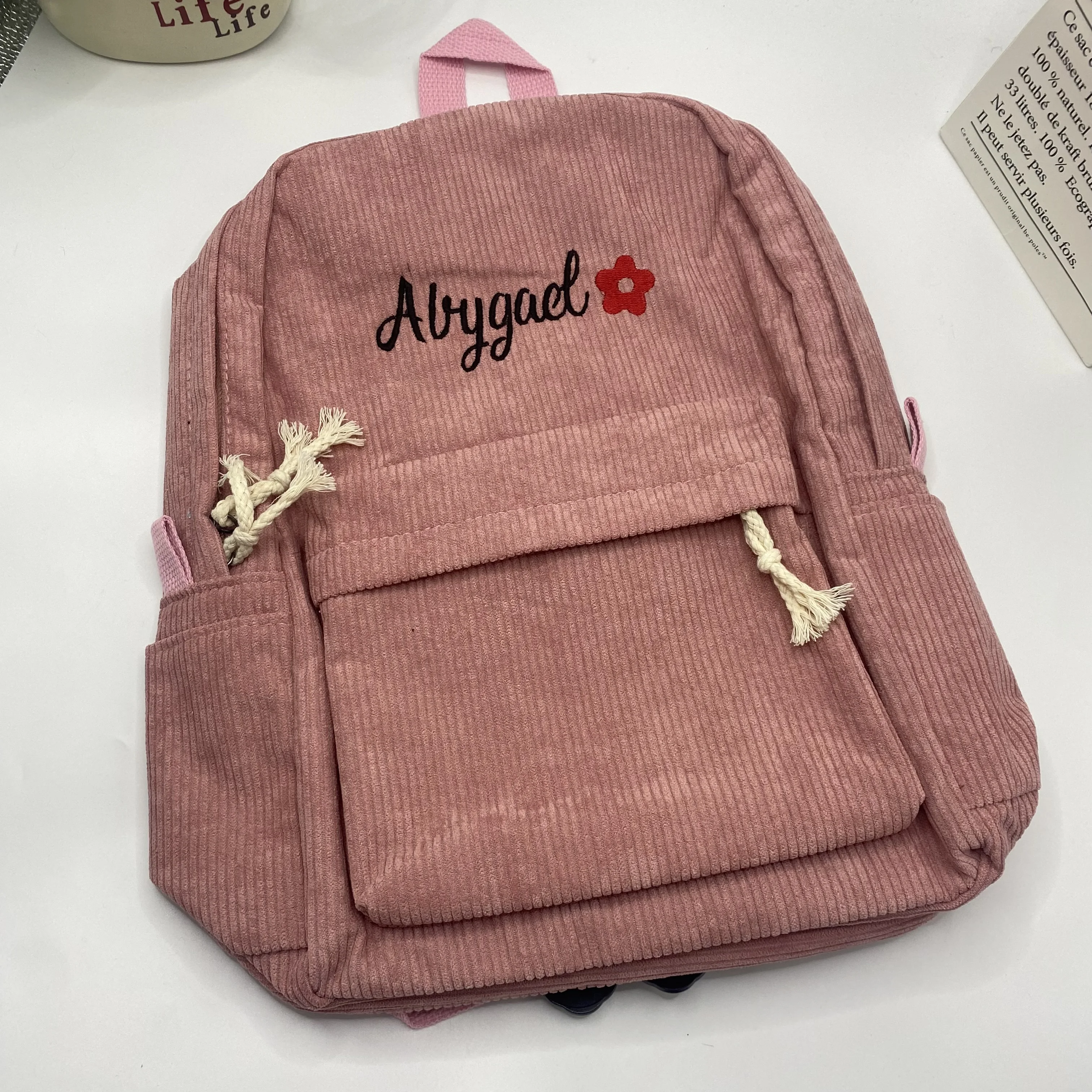 

Personalised Corduroy Knapsack Custom Your Name Casual Backpack Unisex Classic Campus Portable Ultra Soft Handbag