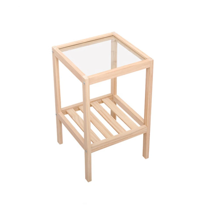 

Simple Bedside Table Small Partment Solid Wood Bedside Frame Bedroom Transformation Tempered Glass Rack Bedside Practical Table