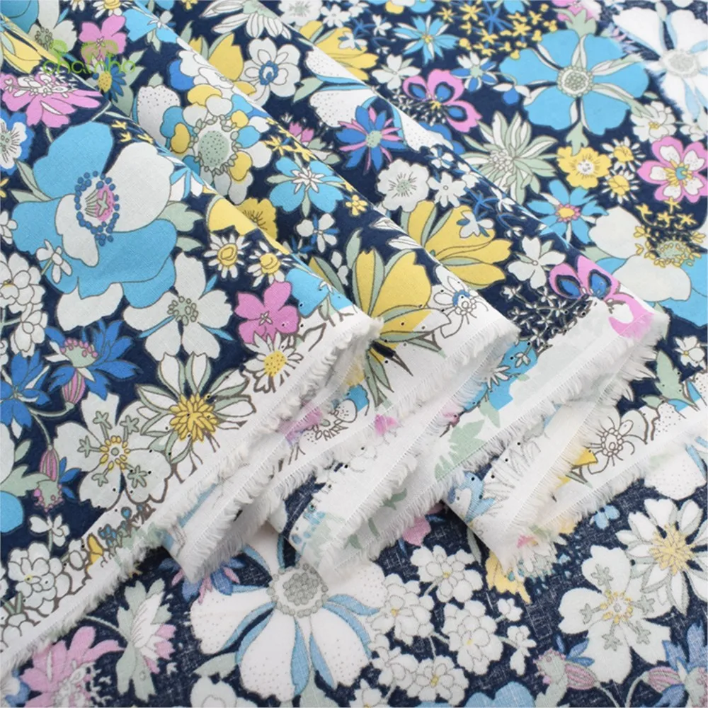 Chainho,Printed Plain Weave Poplin Cotton Fabric,DIY Quilting Sewing Material,Patchwork Cloth,Floral Series,3 Sizes,15PC1,Big