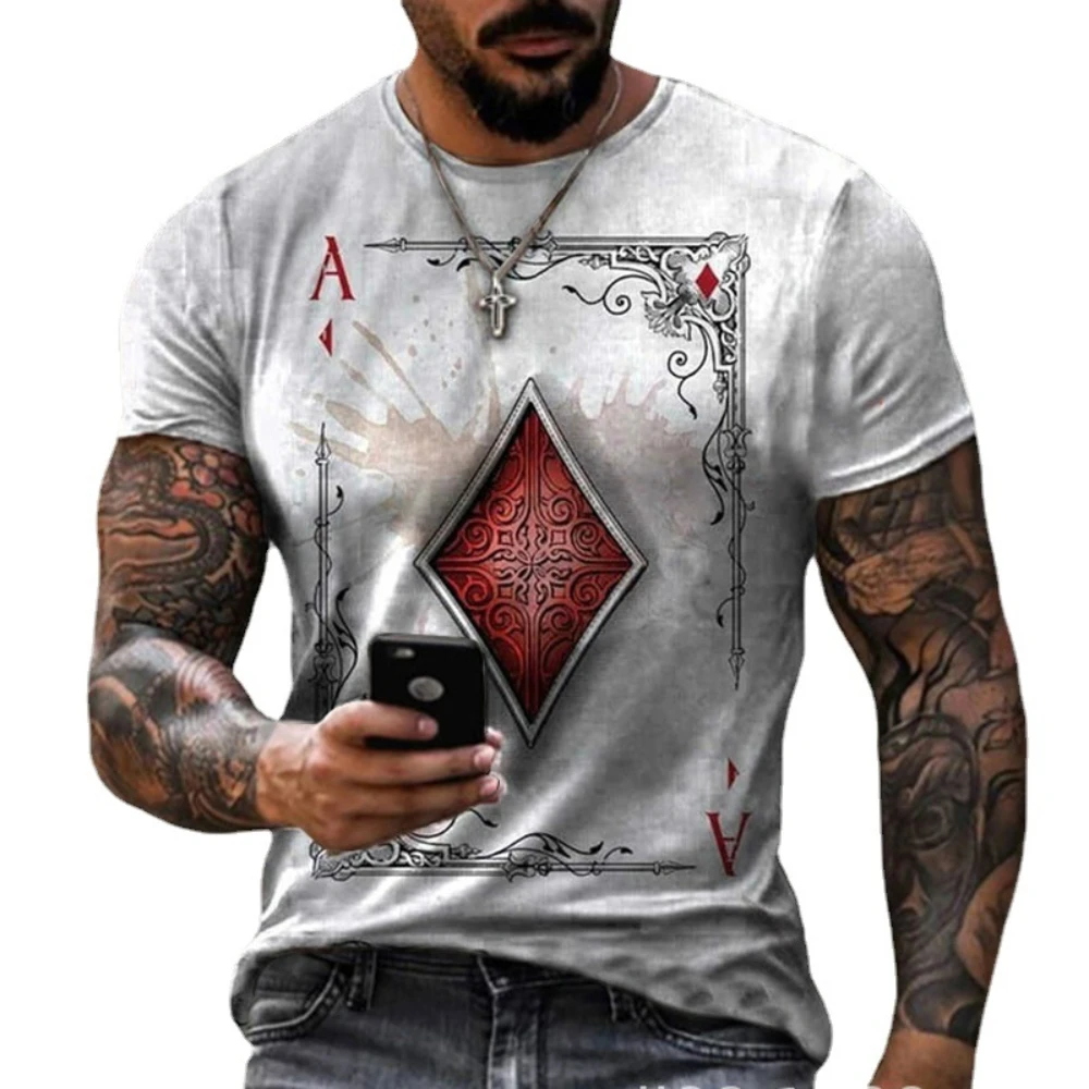 

Fashion Playing Cards Lattice Square A 3D Printed Men's T-Shirt Casual Round Neck Short Sleeve Loose Large Summer T-Shirt 6XL
