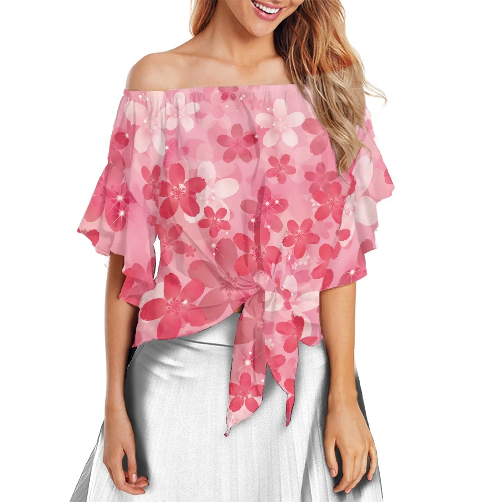 Spring Clothes New Launch Women's Fashion Casual Print Exquisite Flower Pattern Chinese Style Short-Sleeved Women