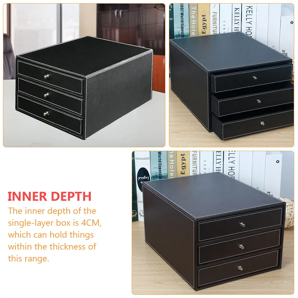 1Pcs A4 크기 3단 서랍 책상 정리함 사무실 홈 학교 거실 침실 PU 스토리지용 데스크탑 파일 상자