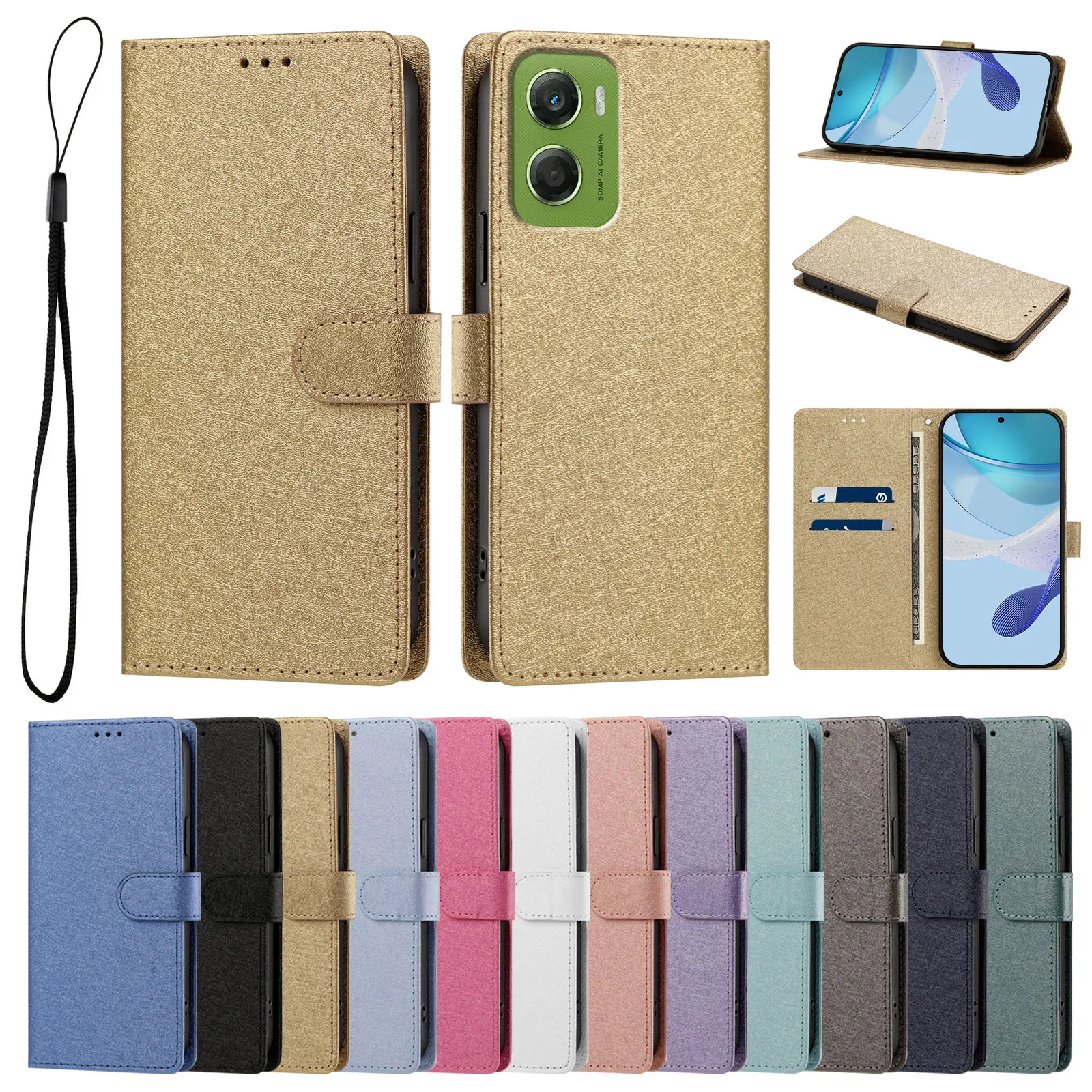 Elegant Silk Texture PU Leather Flip Case Cover