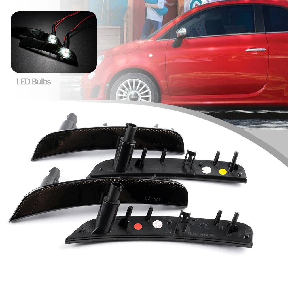 

4x Led Smoke Lens Dynamic Turn Signal Lamps White Side Marker Indicator Light For Fiat 500 Pop 2012 2013 2014 2015 2016-2019