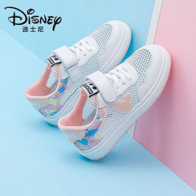Mickey Mouse Children\'s Shoes Girls White 2024 High Quality Summer New Mesh Breathable Soft Bottom Light Joker Boys Board Shoes