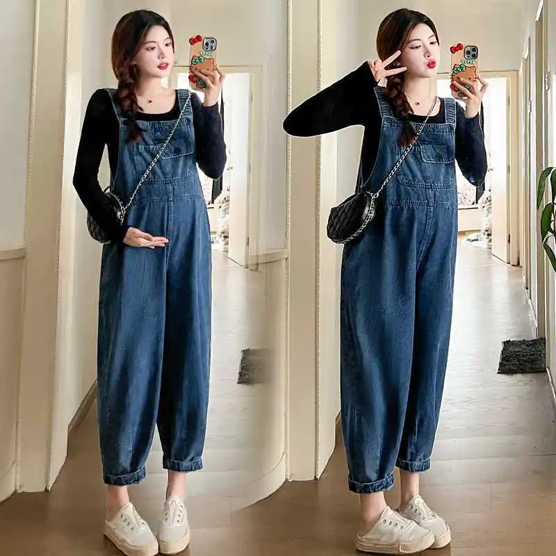 Vintage Denim Maternity Jeans for Pregnant Women Spring Wide Leg Loose Overalls Pants Jumpsuits maternity jeans
