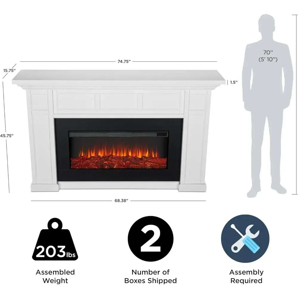 75” Electric Fireplace,with Mantel, Replaceable Fireplaces Insert Heater, Realistic Log and Flame Effect, Electric Fireplace 3