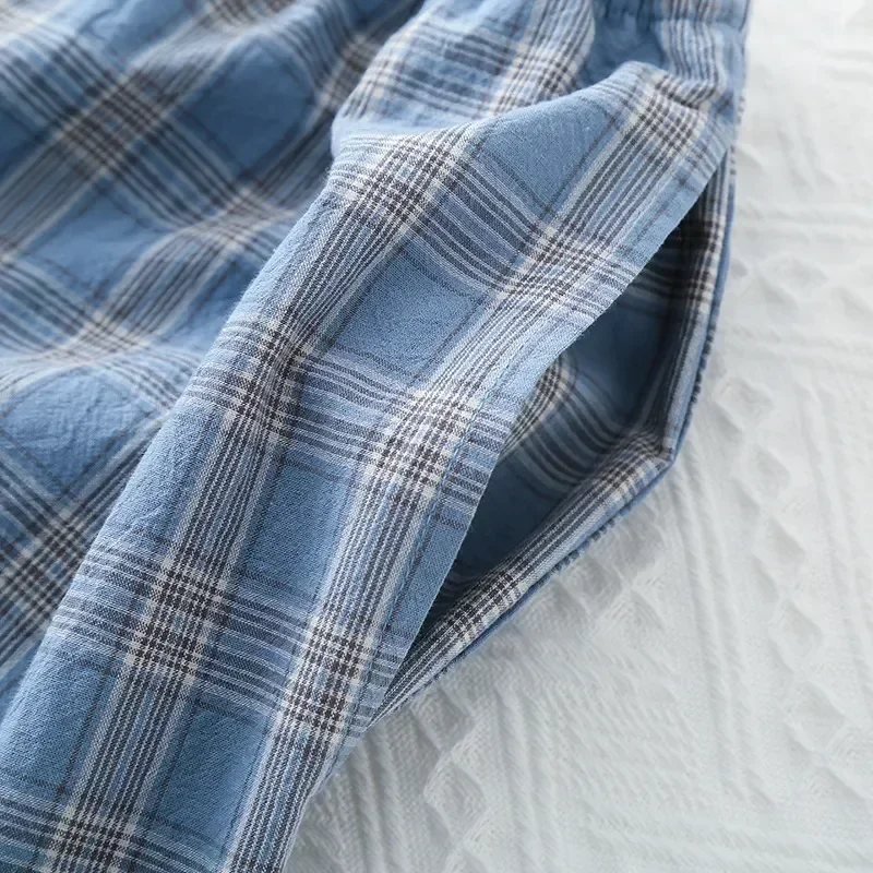 

Conditioned Men's Autumn Loose Thin Pajama Sleepwear Design Pants Plaid Pijama Home And Air Summer Spring for Cotton