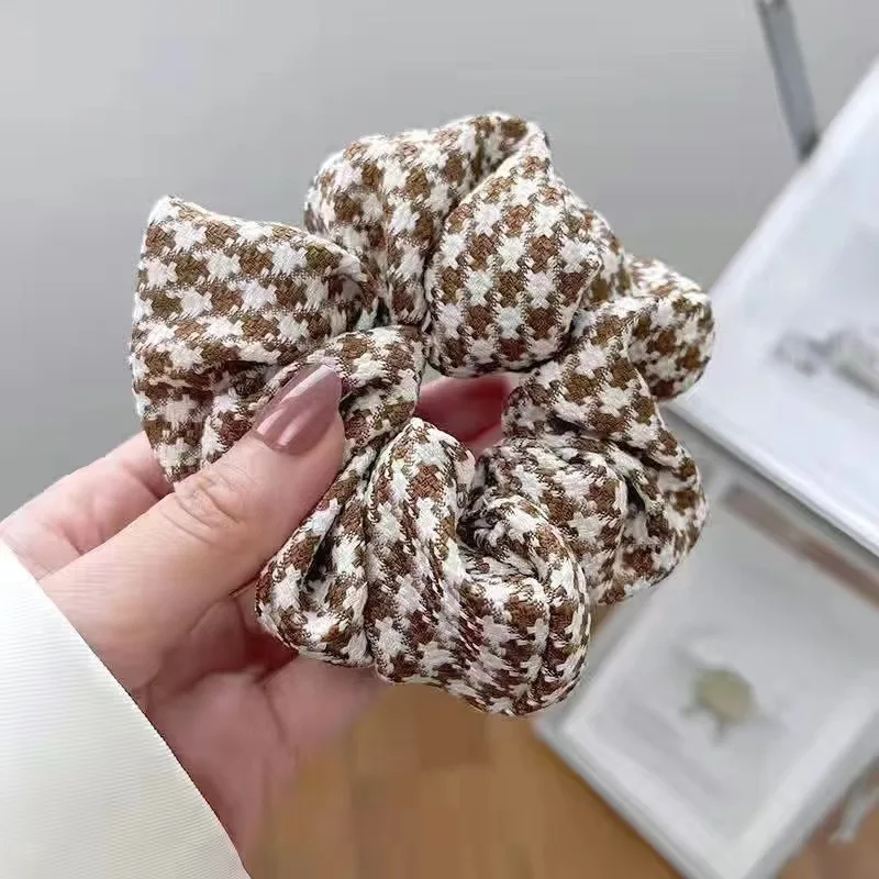 Koreanische Mode Tuch Haar Seile Krawatten Frauen Hahnentritt Scrunchies Mädchen Pferdeschwanz Halter Scrunches Dame Vintage Haar Zubehör – Detail 5