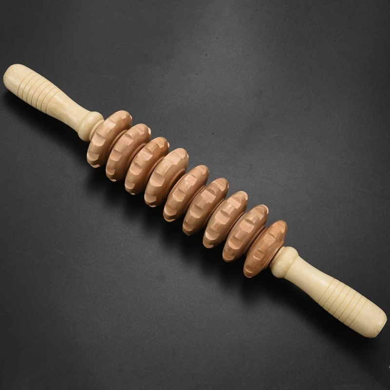2X Lady Home Wooden Wheel 9 Rollers Belly Health Massager