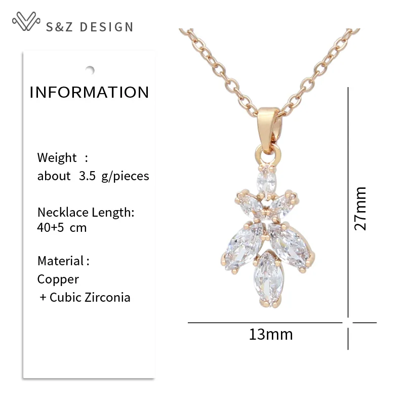 S&Z DESIGN New Fashion Flower Cubic Zirconia Orchid Pendant Necklace For Women Champagne Gold Color Collarbone Chain Jewelry