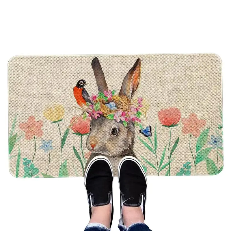 

Easter Door Mat Cute Flower Bunny Eggs Welcome Mat Non Slip Spring Doormat For Easter Kitchen Indoor Outdoor Home textile Decor