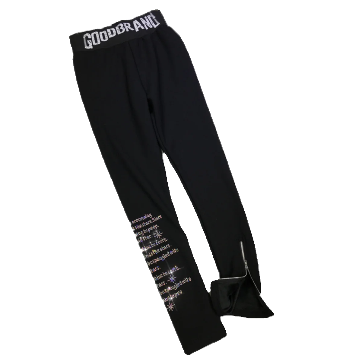 Fashion Letter Rhinestone Split Zipper Black High Waist Pants Female 2023 Autumn and Winter Fleece-lined Thick Leggings Women