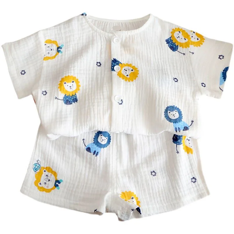 Baby Girl Boy Home Suit Cotton Linen Children Clothes Set Toddler Kids