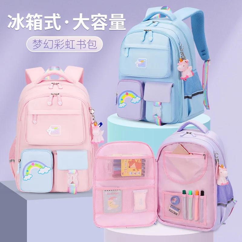 

Elementary School Bags for Girls Korean Style Cute Book Bag Children Waterproof School Backpack Purple Bag for Kids Sac Mochila