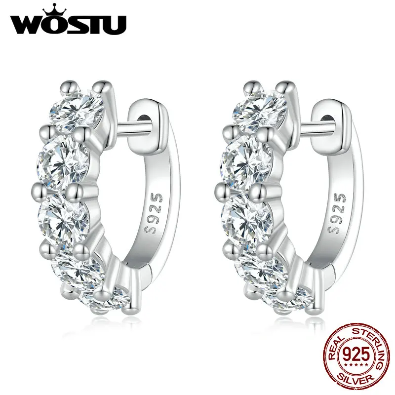 

WOSTU 2.0 CT D Color VVS1 EX Moissanite 925 Sterling Silver Hoop Earrings 3.5mm Round Diamond Cut Platinum Plated Earrings
