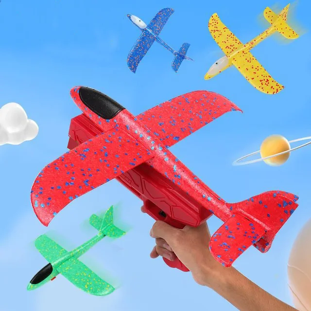 Foam Plane Launcher Catapult Glider Airplane Gun Toy Children Outdoor Game Bubble Model Shooting Fly Roundabout Toys