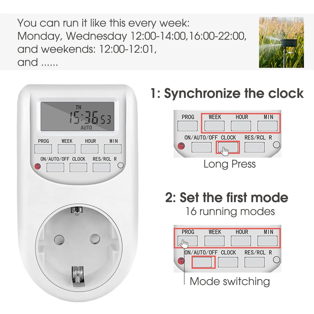 Garden 7 Day Heavy Duty Digital Programmable Timer 16 Programs EU US UK DE Plug 24 Hour Cyclic Controller Switch Socket for Pump - 4