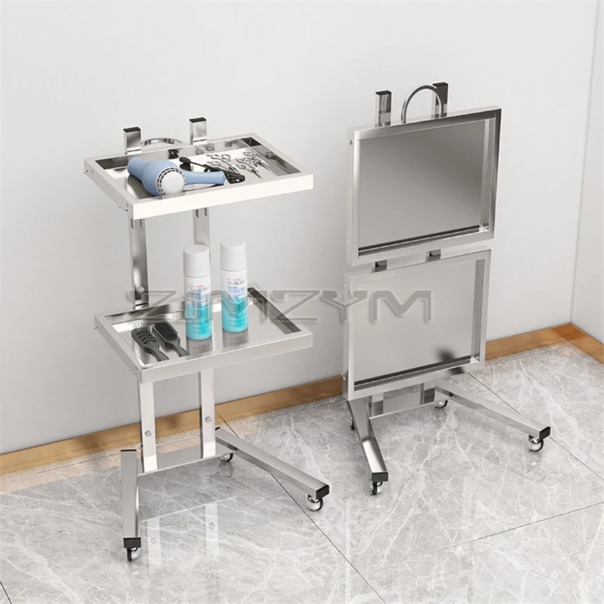 Hairdressing stainless steel cart Japanese two-layer folding beauty cart hair salon tool cart beauty cart