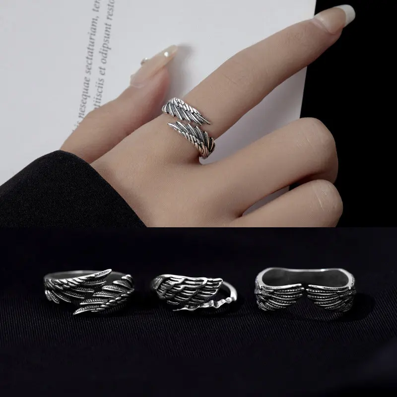 New Goth Black Color Angel Demon Wing Rings for Men Women Trendy Retro Adjustable Stainless Steel Couple Rings Punk Jewelry Gift