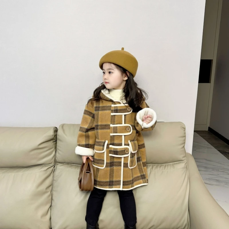 

Girls Woolen Coat Overcoat Jacket Windbreak 2023 Charming Warm Plus Thicken Winter Cotton Teenagers Outwear Children's Clothing