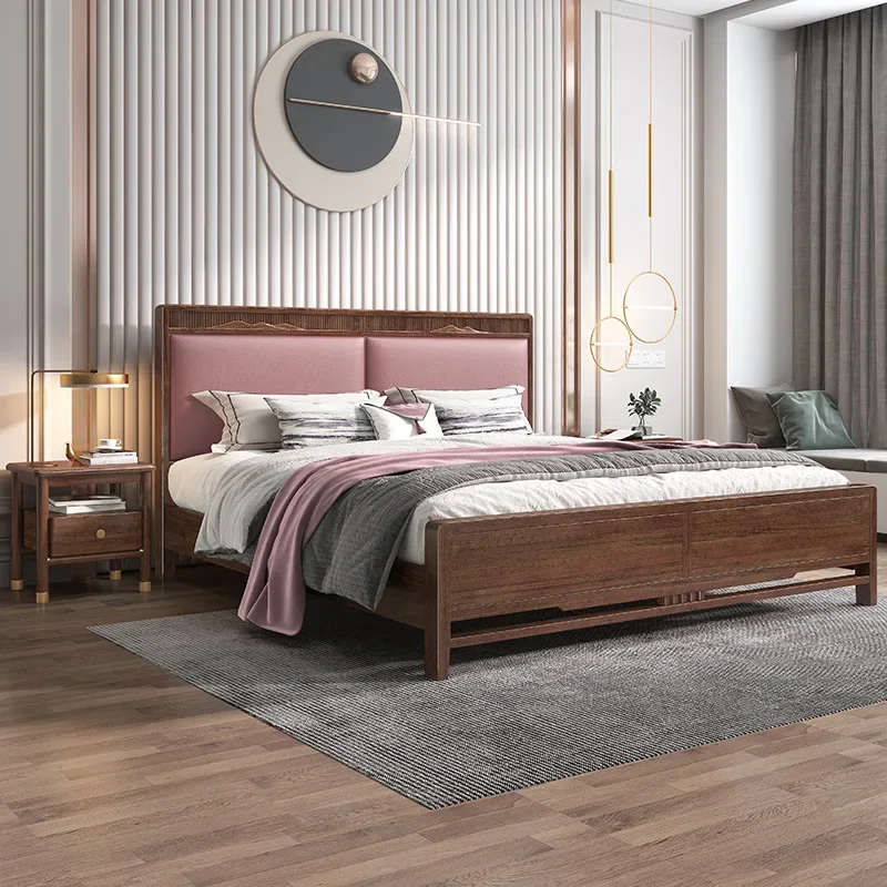 Loveseat SOFA New Chinese muebles king bed Master bedroom simple modern walnut reception soft wedding bed