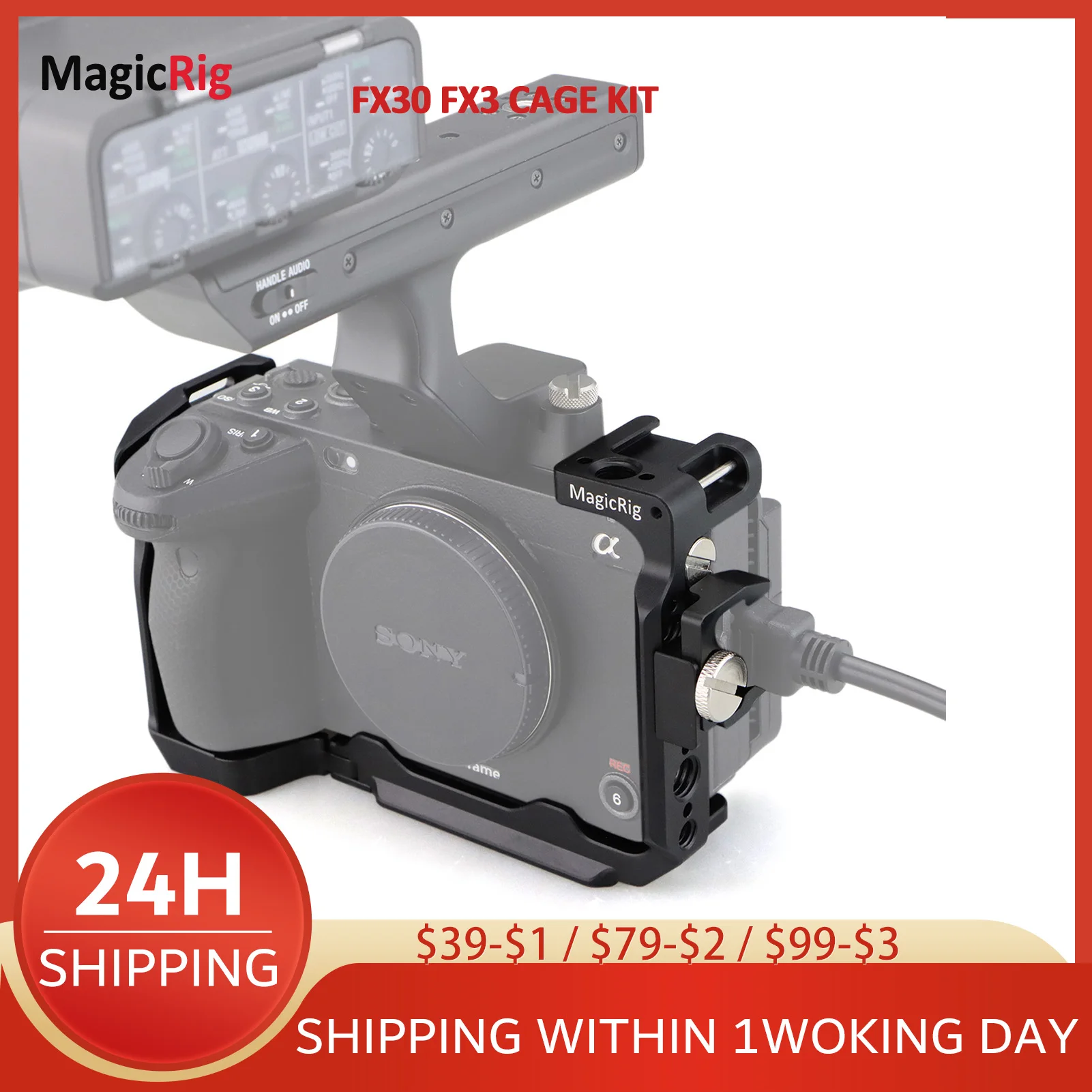 Magicrig Full Cage Per Sony Fx3 /Fx30 Con Morsetto Per Cavo, Binario Nato, Piastra A Sgancio Rapido Arca, Compatibile Con Fotocamera Sony Fx3 /Fx30