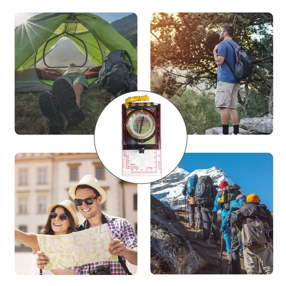 Description Picture 4 of itemPortable Magnifying Compass Navigation Map Reading Compass with lanyard mirror and ruler for Camping Hiking and Traveling