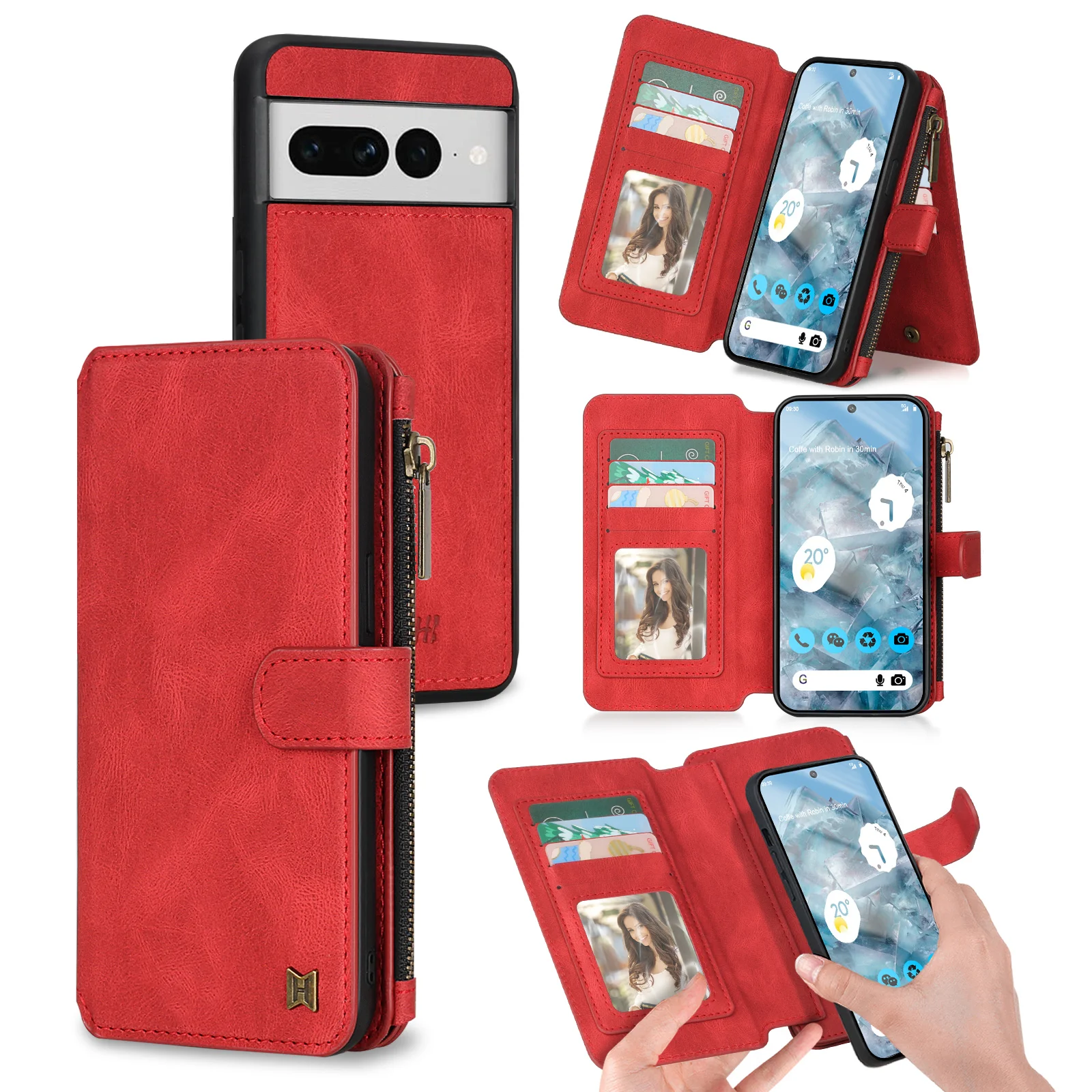 Luxury Detachable Wallet PU Leather Case with Zipper and Multi-Card Holder