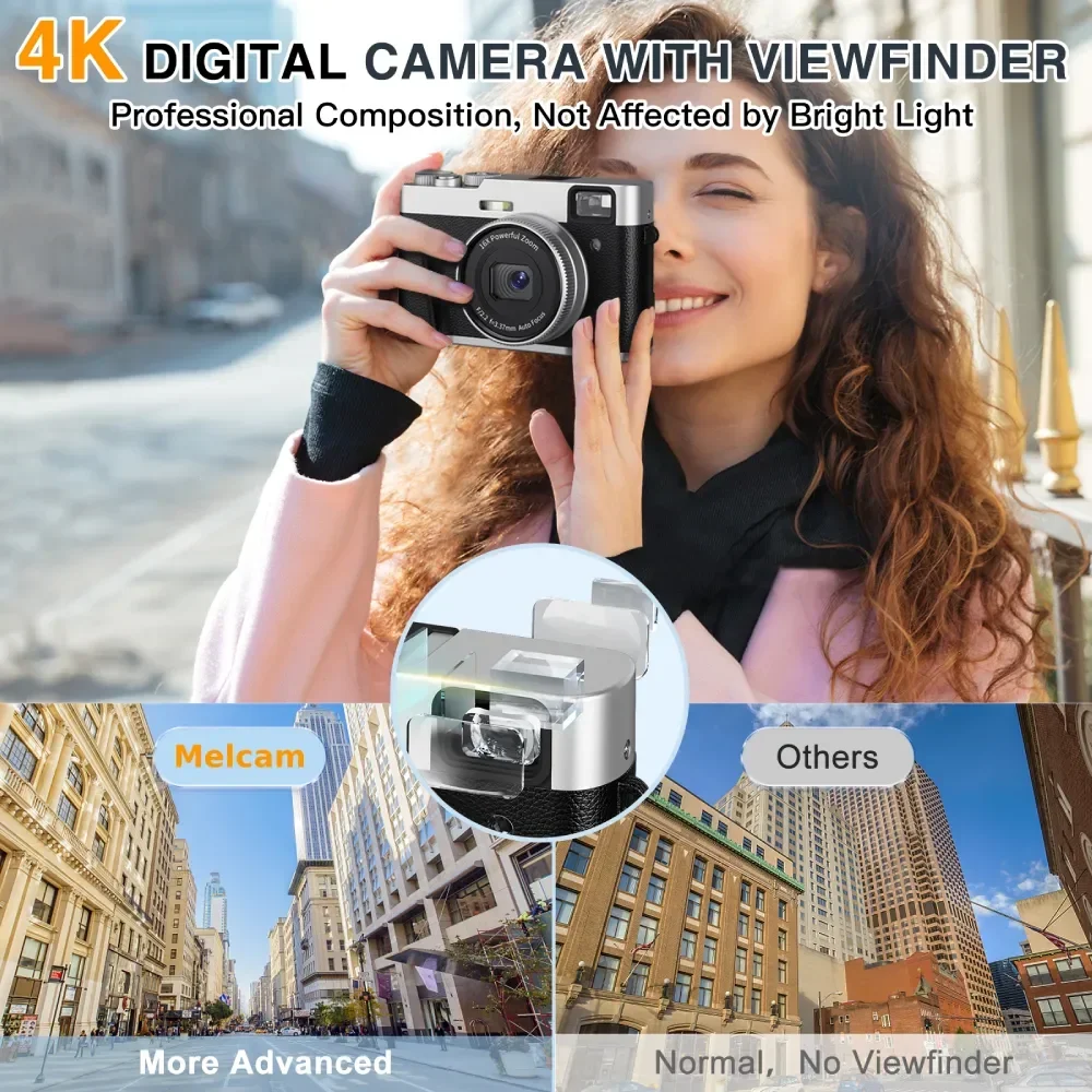 4K Digital Camera Auto Focus 48MP Vlogging Camera for YouTube and Anti-Shake Video Autofocus with Viewfinder Flash & Dial