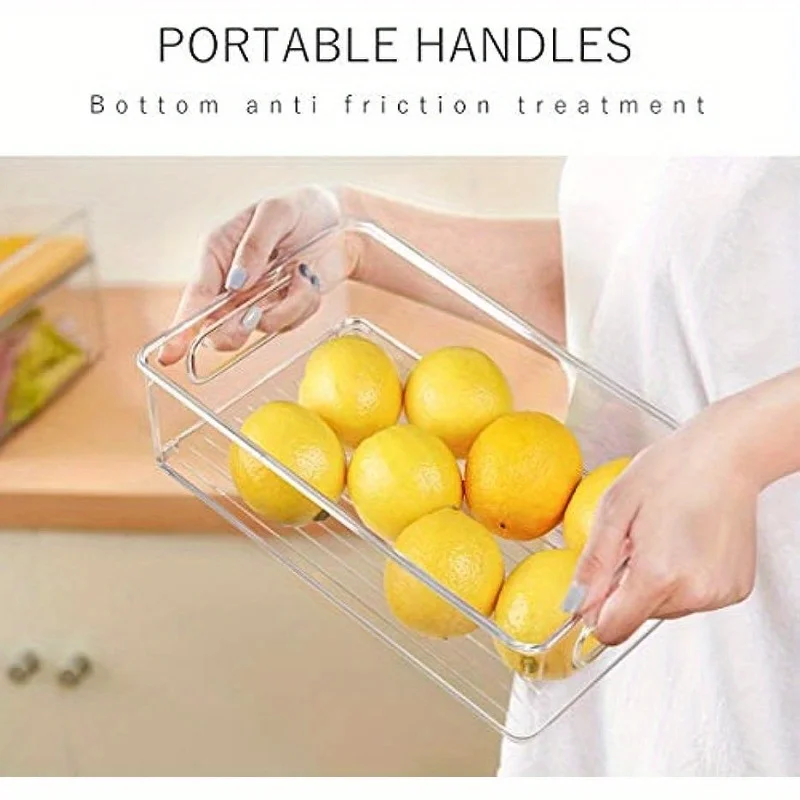 2pcs Stackable Refrigerator  Bins,  Space-saving Transparent Organizer With Handles, For Cabinets, Shelves, Drawer, Countertop A 5